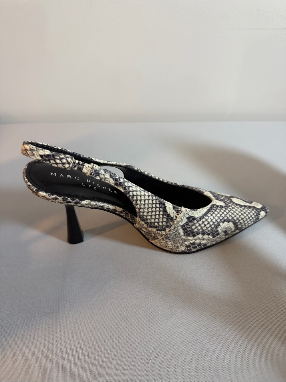 Marc Fisher Snake-Print Slingback Pump in Black and Cream